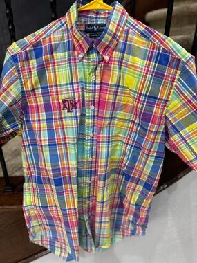 Large Ralph Lauren Multicolor Short-Sleeve Shirt Classic Texas A&M embroidered